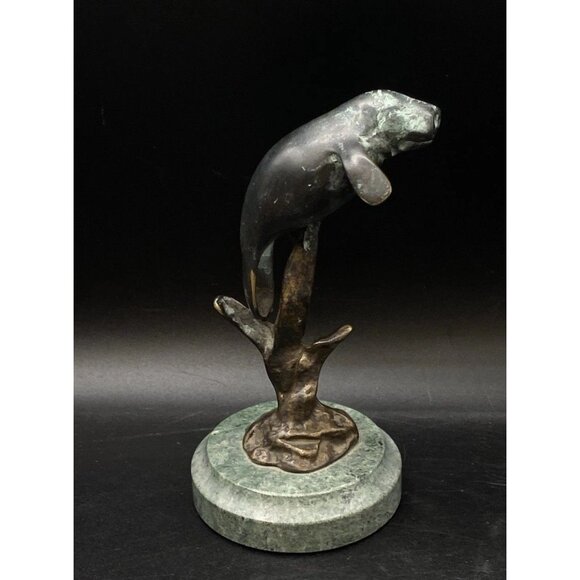 SPI Bronze Brass Manatee Statue 6" Round Marble Base Patina - Picture 1 of 8